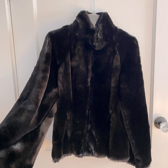 Lauren Ralph Lauren Black Faux Fur Swing Coat Size M - Picture 8 of 16